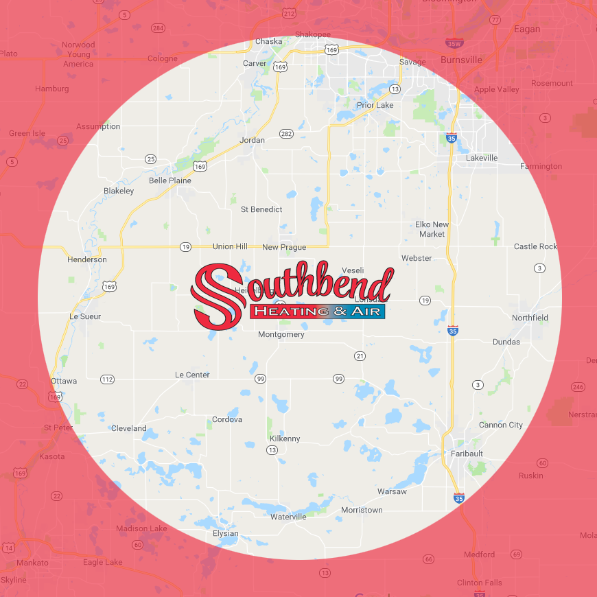 Southbend Heating and Air, LLC services a 30-mile radius from Montgomery, MN providing Heating and Air maintenance, repair and installation services.